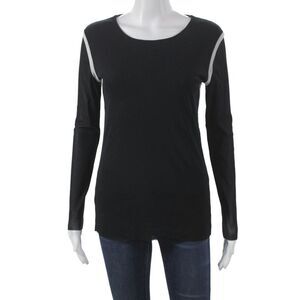 D. Exterior Women Basic T-Shirt Black Colorblock Scoop Neck Long Sleeve Size L